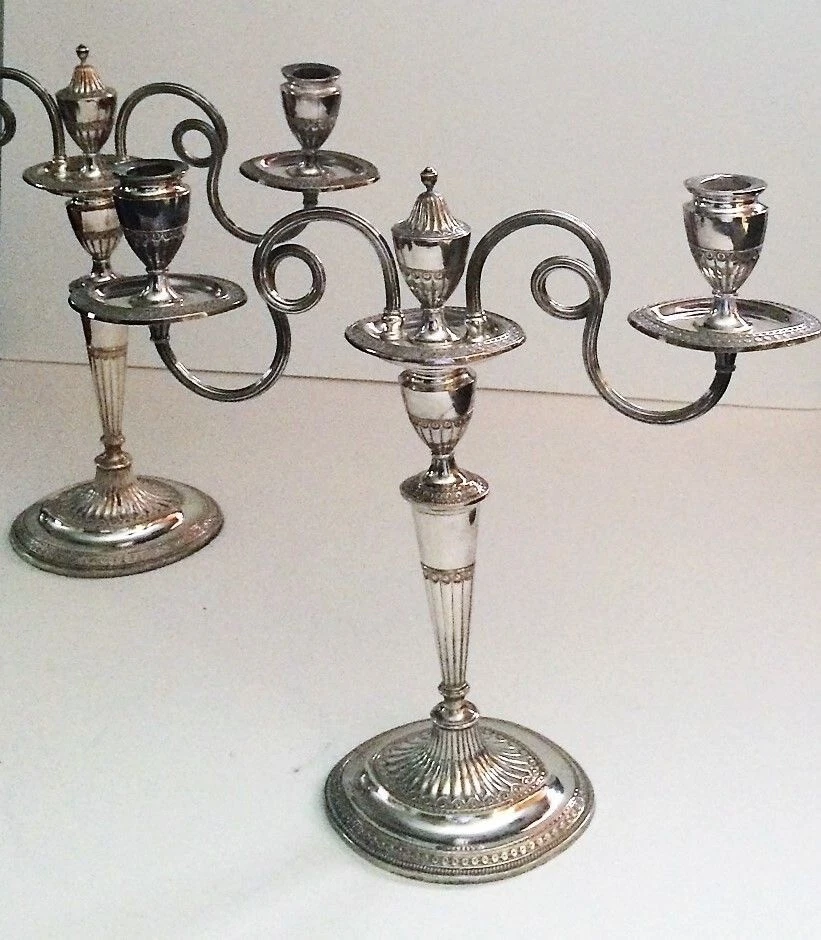 Pair Silver Candelabra Regency Empire Adam Colonial candlesticks candle holders - image 1 of 4