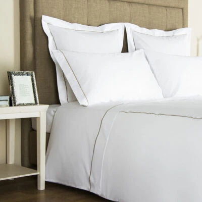 FRETTE ONE BOURDON QUEEN 4 PIECE SHEET SET PERCALE WHITE/SEPIA (KHAKI) - Image 1 of 4