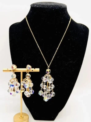 Collar y pendientes araña de cristal AB facetados joyería vintage demi Foto 1 de 4