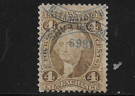 US Scott R20C, 4 Cent Inland Exchange, Brown, Used, NG, F/VF - Image 1 of 1