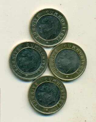 4 NICE AU-UNC BI-METAL 1 LIRA COINS from TURKEY (2009, 2010, 2011 & 2012) - Image 1 of 2