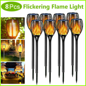 8 Pack 12 LED Solar Power Torch Light Flickering Flame Garden Waterproof Lamps