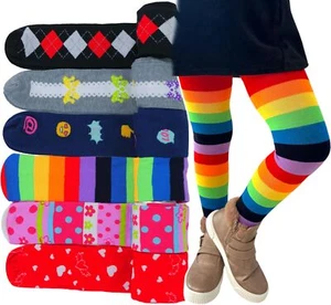 Girls' Pack of 6 Full Length Footed Winter Knit Acrylic Uniform Tights - Asso... - Picture 1 of 7