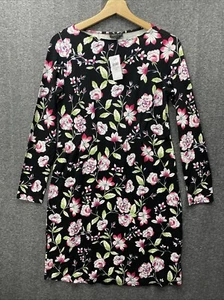 J Jill Dress XS Wearever Collection Black Floral 3/4 Sleeve Super Soft NEW - Bild 1 von 9