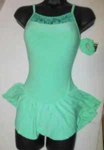 ICE SKATE DANCE DRESS SKIRTED LEOTARD Lace accent camisole Mint Green Ch/Ladies - Picture 1 of 6