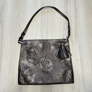 Brighton Bronze Leather Embossed Flower Tassel Shoulder Bag Purse - Picture 1 of 10