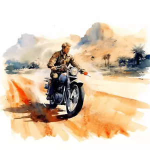 Vintage PALM SPRINGS RIDER 12"X12" PRINT of Watercolor SIGNED & NUMBERED CYCLE - Picture 1 of 1