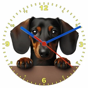 Quartz Clock, Dachshund Peeking Over Wall 200mm or 300m Battery Included - Picture 1 of 7