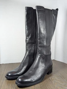 Santana Canada Leather Tailored Knee High Boots Womens 9M Black Side Zip Stretch - Picture 1 of 17