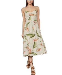 BCBGMAXAZRIA Women's Embroidered Sleeveless Midi Casual Dress Natural Floral 12 - Picture 1 of 4