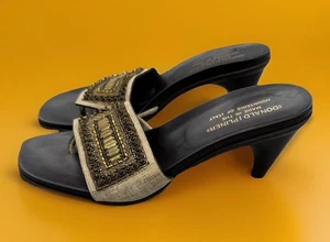 DONALD PLINER Bronze Metallic Leather Beaded Open Toe Slide Sandal Heels 8M Nice - Picture 1 of 10