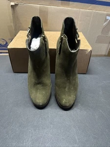Cole Haan Haidyn Dark Olive Green Suede Ankle Booties Buckle W22417 Size 7 B - Picture 1 of 6