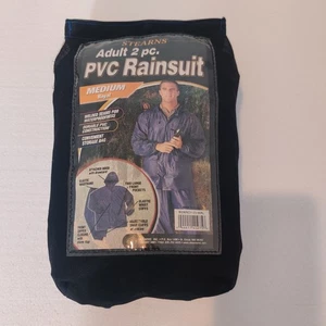 Stearns Adult 2 PC PVC Rainsuit Royal Blue Hooded Pants Size M With Storage Bag - Picture 1 of 4
