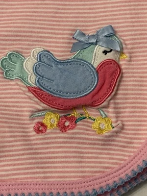 Starting Out Brand Baby Blanket Pink Stripe Dots Pastel Bird W Bow In Corner - Image 1 of 4