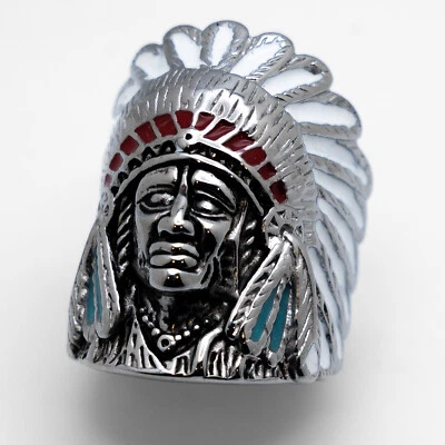 Мужской большой индийский головной убор кольцо эмалированный из нержавеющей стали кольцо 106 - Изображение 1 из 4