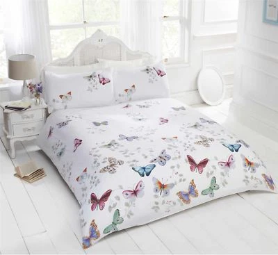HOMESPACE DIRECT Butterflies Duvet Cover Bedding Bed Set Bed Linen Girls White Quilt Cover New
