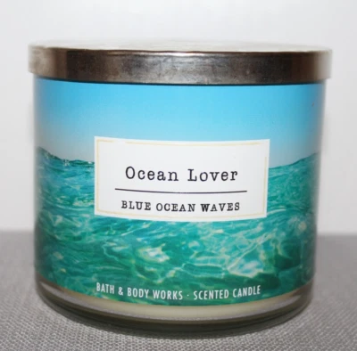 Bath & Body Works Blue Ocean Waves 3 Wick Scented Candle HTF 14.5 oz New! - Image 1 of 3