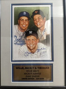 Mickey Mantle Willie Mays Duke Snider Signed Framed Litho Photo Auto Yankees JSA - Picture 1 of 5