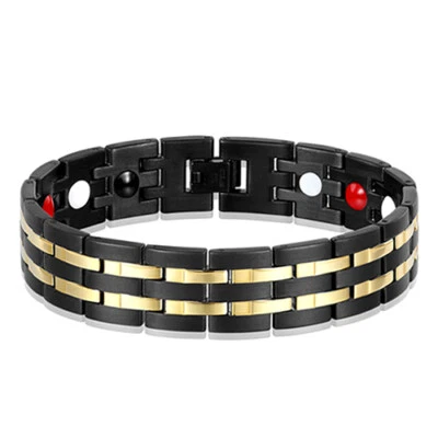 PULSERA HOMBRE ACERO INOXIDABLE CHAPADO EN ORO 18K AMARILLO Y NEGRO 8,5 PULGADAS Foto 1 de 3