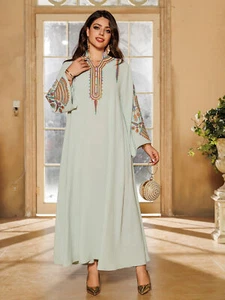 Muslim Women Maxi Dress Dubai Abaya Embroidery New Gown Islamic Robe Kaftan - Picture 1 of 47
