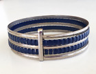 Bracelet bracelet vintage bleu marine ton argent à motifs fin 7,75 pouces lot de 5