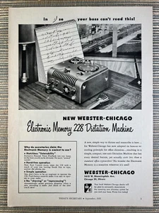Webster Chicago Electronic Memory 228 Dictation Machine 1951 Vintage Print Ad - Picture 1 of 1