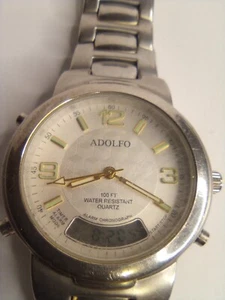 Vintage Adolfo Mens Dual Time Watch Af1181 Works - Picture 1 of 12