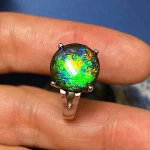 Ammolite Ring Gemstone Rainbow Color Sterling Silver Size 7.5 #3030-7 - Picture 1 of 7