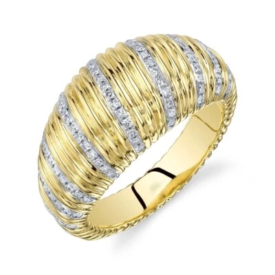 14K Yellow Gold Diamond Dome Cocktail Ring Certified Natural 0.24CT Round Cut - Image 1 of 3