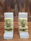 Vintage Aztec Mayan Carved Marble Onyx Stone Figurine Bookends Set