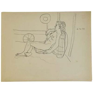 Hannes Bok / Original Sketch of a Nude Woman Reclining 1939 - Picture 1 of 3