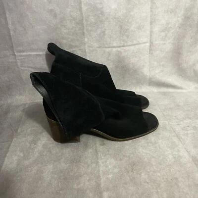 Botines de cuña Lucky Brand Ryemi gamuza punta abierta negros para mujer talla 8M Foto 1 de 4
