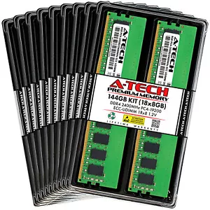 A-Tech 144GB 18x 8GB 1Rx8 PC4-19200E DDR4 2400 MHz ECC UDIMM Server Memory RAM - Picture 1 of 4