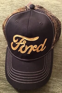 Ford Women's Camouflage Bling Baseball Hat Gold Glitter Auto Truck Car Cap New - Picture 1 of 7