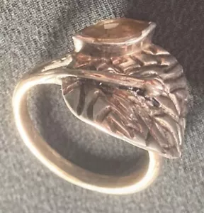 Stunning unusual 925 sterling silver ring N raised wrap leaf set with a citrine - Picture 1 of 5