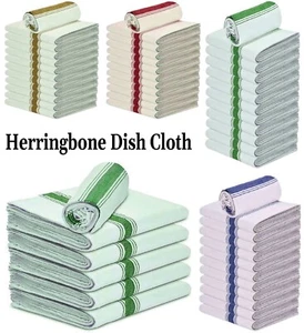 PACK OF 12 HERRINGBONE KITCHEN DISH CLOTHS 100% COTTON BAR LARGE TEA TOWELS SET - Picture 1 of 16