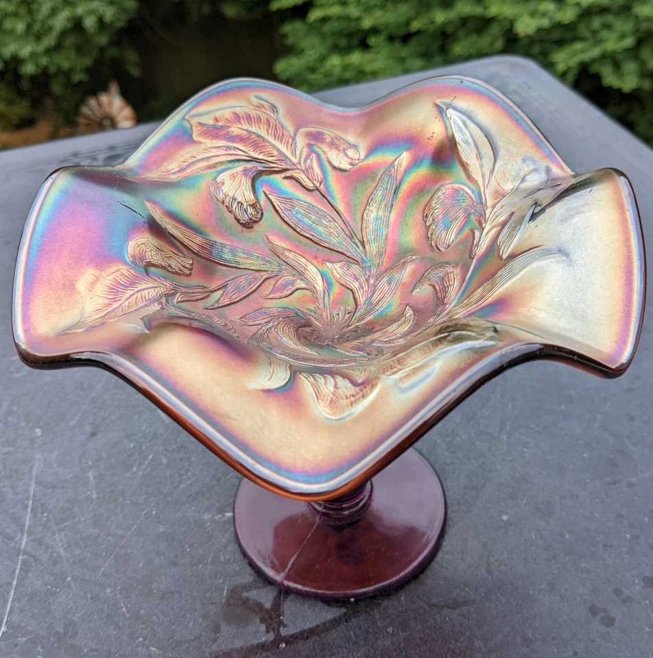De Colección Fenton Iris Carnaval Vidrio Amatista 5 Esquinas Compota Color Vibrante Foto 1 de 4