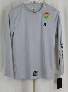Hurley Boys' Long Sleeve UPF 50+ Rash Guard Swim Shirt Grey Size Medium - Picture 1 of 3
