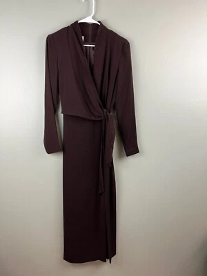 Vintage Jones New York Chocolate Brown V-Neck Maxi Dress Womens Sz 4 Formal Tie - Image 1 of 4
