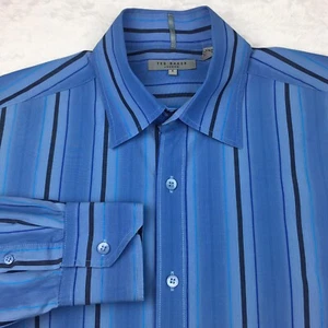 Ted Baker Dress Shirt Mens Large (4) Blue Striped Trim Fit Long Sleeves - Picture 1 of 10