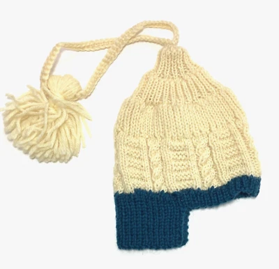 VINTAGE HAND KNIT YELLOW & GREEN CABLE KNIT HAT, YOUTH - Image 1 of 2