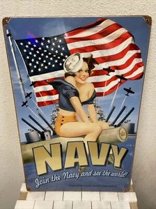 US NAVY JOIN THE NAVY AND SEE THE WORLD PIN UP SIGN 17 X 11 SEALED / FREE SHIP - Picture 1 of 3