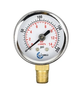 1-1/2" Pressure Gauge - Chrome Plate Steel Case, 1/8"NPT, Lower Mnt. 200 PSI - Picture 1 of 4