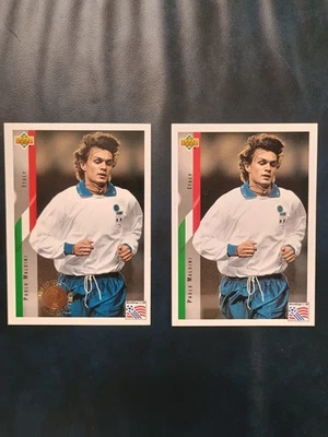 Lote de 2 tarjetas de fútbol Paolo Maldini 1994 Upper Deck Copa Mundial Estados Unidos #32 y 150 Italia Foto 1 de 4