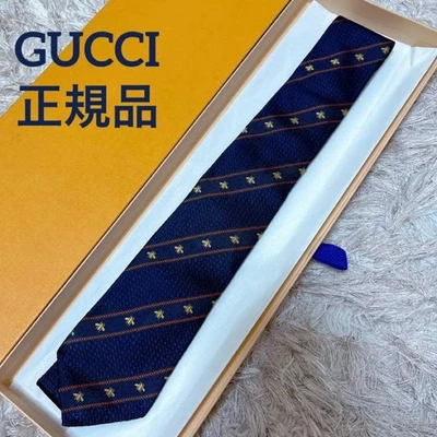 Gucci Neck Tie Skinny Navy Red Striped Bee 100%Silk Made in Italy mint gift - Image 1 of 4