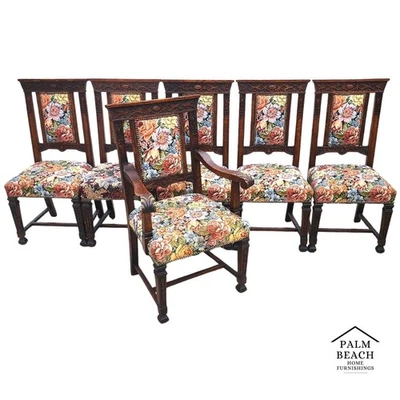 Juego de 6 sillas de comedor antiguas de roble inglés años 1800 Foto 1 de 4