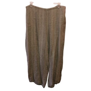 Flax Size XL Beige Tan Stripe Linen Palazzo Wide Leg Lagenlook Neutral Pants - Picture 1 of 9