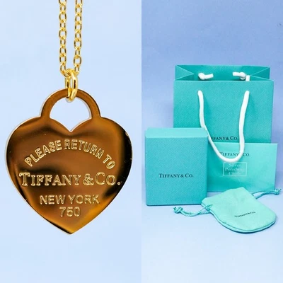 Collar Tiffany Oro Grande Corazón Esmalte Colgante Con Caja de Regalo Conjunto Incluido 45cm Foto 1 de 4