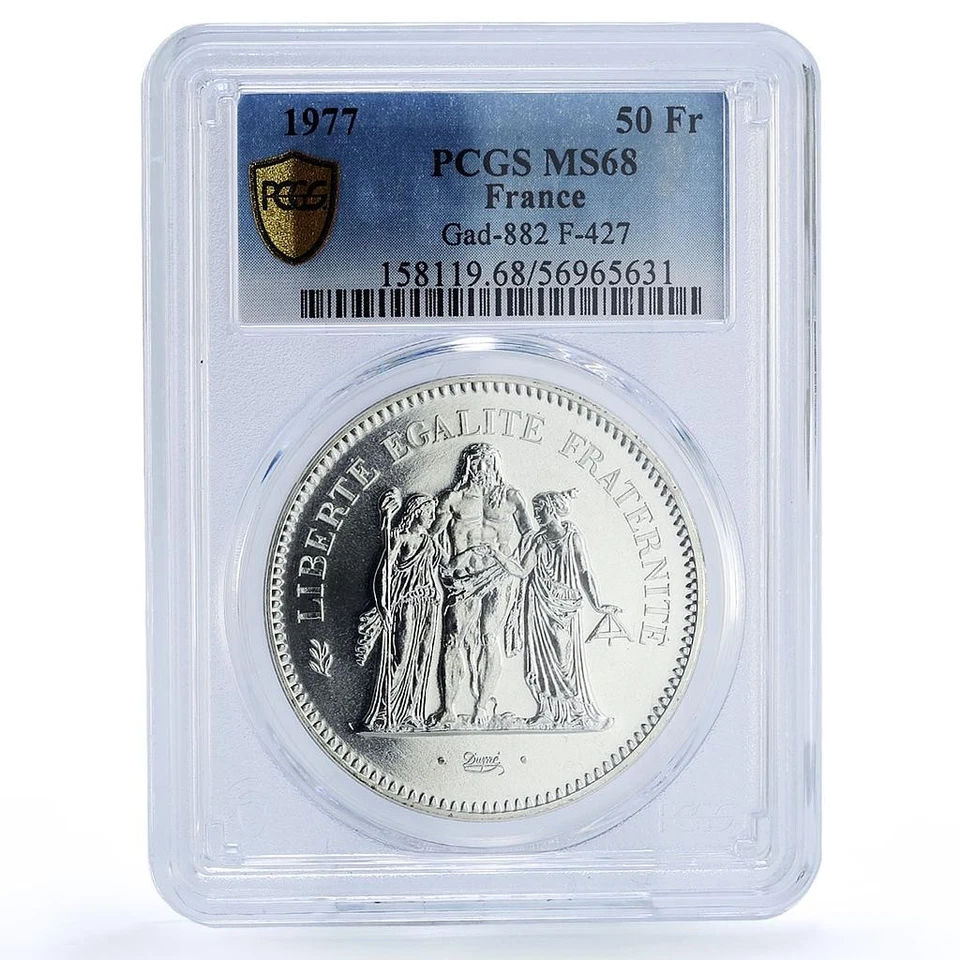 Francia 50 francos Hércules Gad-882 F-427 KM-941 MS 68 PCGS moneda de plata 1977 Foto 1 de 4