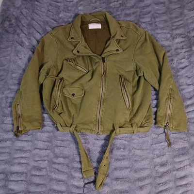 We The Free Knit Moto 夹克橄榄绿色全拉链腰带 M 码超大轰炸机 — 第 1/4 张图片
